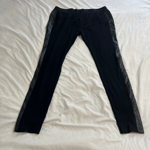 FYLO Womens Black Leggings Faux Leather‎ Side Stripe Ponte Pants Size Large L/G